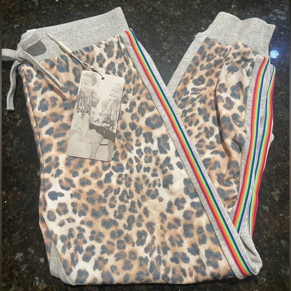 Hannah Banana Leopard Print Joggers with Rainbow Detail Nordstrom NEW with TAGS